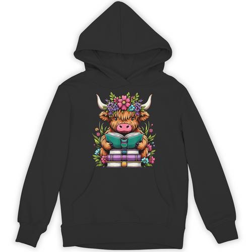 Highland Cow Book Floral Bookworm Unisex Hoodie - Bookorys