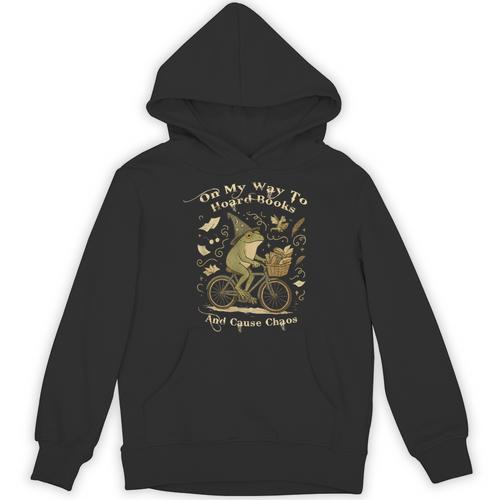 On My Way To Hoard Books And Cause Chaos Tom Foolery Frog Unisex Hoodie - Bookorys