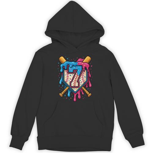 HUGvyn 7th Birthday Baseball Ice Cream Drip Number 7 Kid Boy Unisex Hoodie - Sportilla