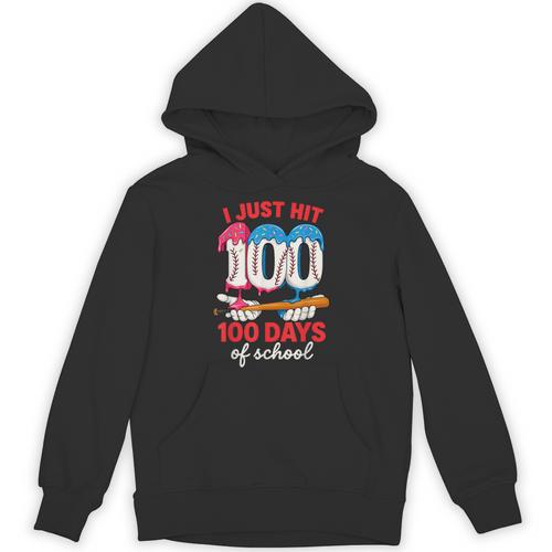 HUGvyn I Just Hit 100 Days Of School Baseball Ice Cream Boys Unisex Hoodie - Sportilla