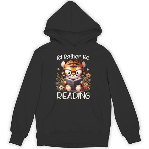 I'd Rather Be Reading Cute Tiger Book Lover Reader Bookworm Unisex Hoodie - Bookorys DE
