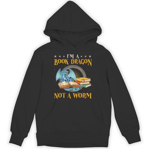 I'm a Book Dragon Not a Worm Reading Readers Clothing Unisex Hoodie - Bookorys AU