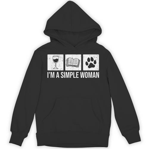 I'm A Simple Woman Wine Books & Dogs Reading Lover Unisex Hoodie - Bookorys