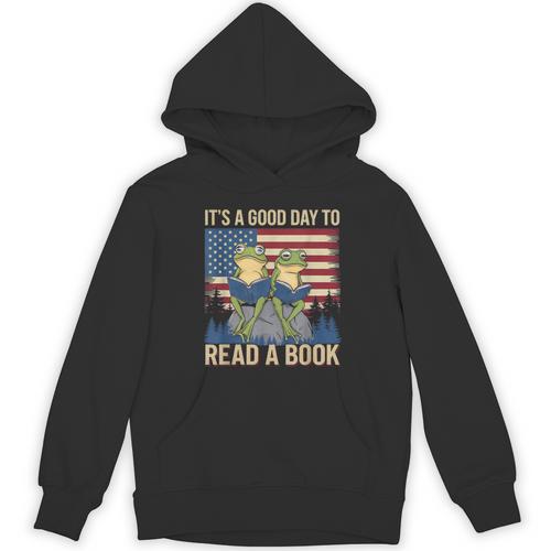 It's A Good Day To Read A Book Frog Vintage USA FLag Unisex Hoodie - Bookorys
