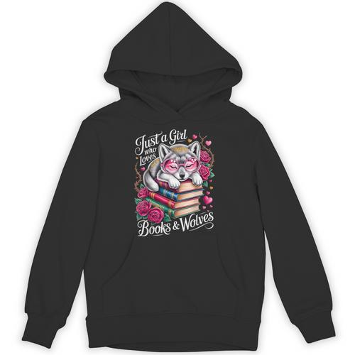 Just A Girl Who Loves Books And Wolves Cute Reading Nerd Unisex Hoodie - Bookorys UK