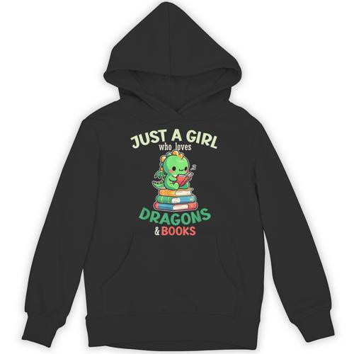 Just a Girl Who Loves Dragons & Books Book Lover Kids Nerd Unisex Hoodie - Bookorys AU