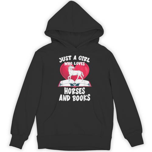Just A Girl Who Loves Horses And Books Heart Reading Unisex Hoodie - Bookorys