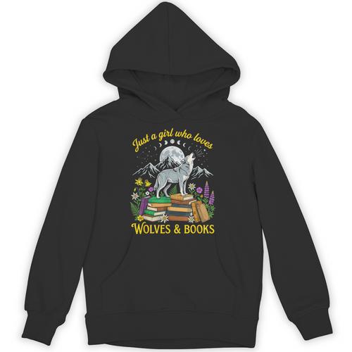 Just A Girl Who Loves Wolves And Books Howling Wolf Moon Unisex Hoodie - Bookorys CA