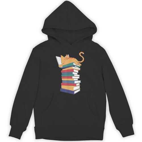 Kawaii Cat Lover Reading Books Librarian Humor Tee Unisex Hoodie - Bookorys
