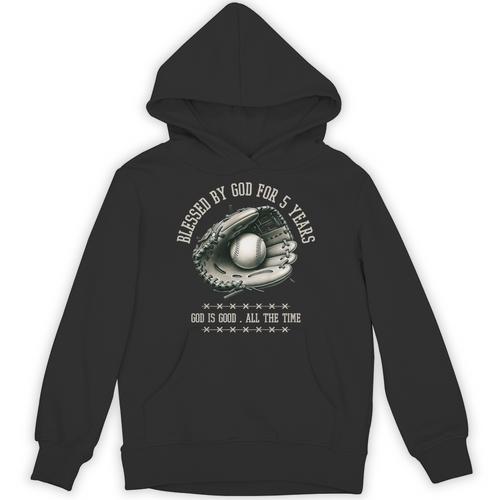 Kids Blessed By God For 5 Years Old Baseball 5th Birthday Unisex Hoodie - Sportilla