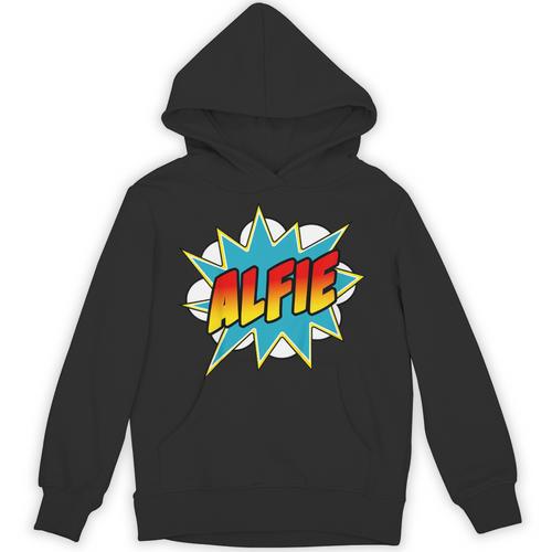 Kids Boys Alfie Name Comic Book Superhero Unisex Hoodie - Bookorys CA