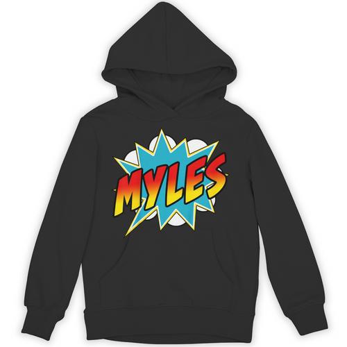 Kids Boys Myles Name Superhero Comic Book Unisex Hoodie - Bookorys