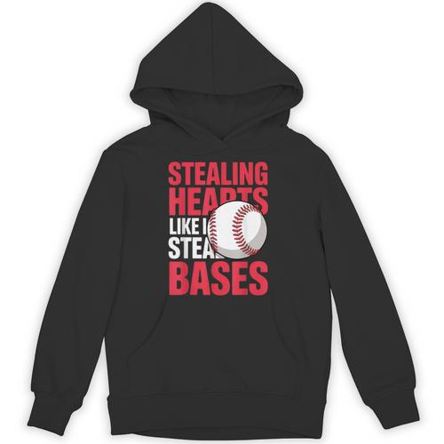 Kids Stealing Hearts Like I Steal Bases Cute Baseball Boys Unisex Hoodie - Sportilla