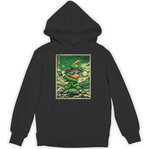 Leprechaun Playing Baseball Japanese Art St Patricks Day Unisex Hoodie - Sportilla