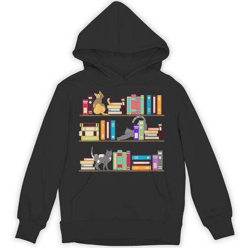 Library Cats Kittens Reader Book Lovers Pet Shelf Unisex Hoodie - Bookorys AU