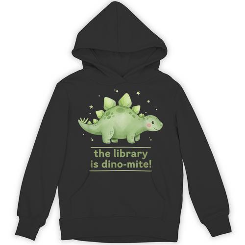 The Library Is Dino-Mite Stegosaurus Reading Kids Book Unisex Hoodie - Bookorys