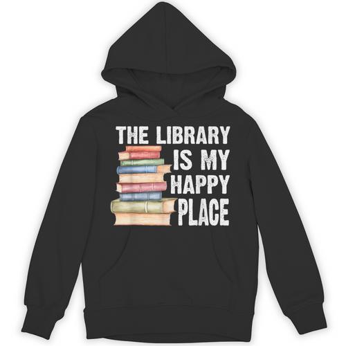 The Library Is My Happy Place Book Lover Tshirt Unisex Hoodie - Bookorys AU