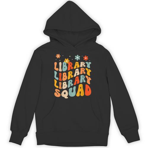 Library Squad Team Librarian Teacher Book Lover Retro Groovy Unisex Hoodie - Bookorys CA