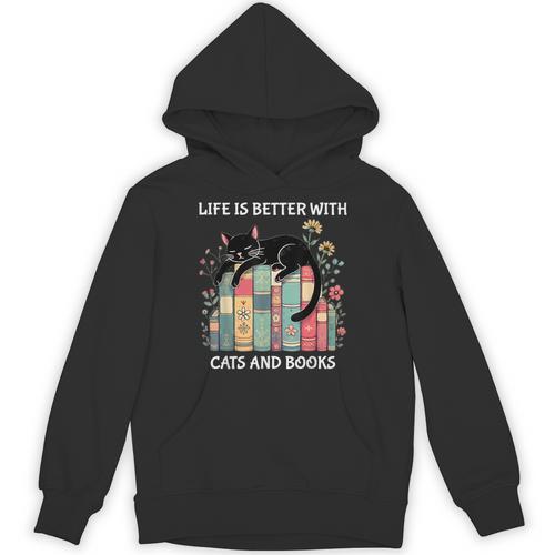 Life Is Better With Cats And Books Cute Cat Lover Unisex Hoodie - Bookorys AU
