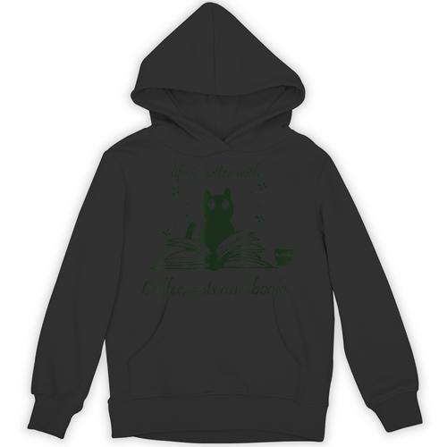Life With Book Reading Cats And Coffee Ironic Kitty Unisex Hoodie - Bookorys DE
