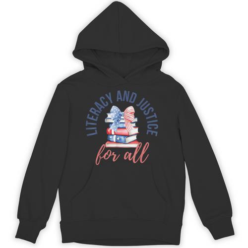 Literacy And Justice For All Book Coquette Bookworm 4th July Unisex Hoodie - Bookorys