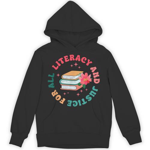 Literacy And Justice For All Groovy Reading Book Lover Unisex Hoodie - Bookorys DE
