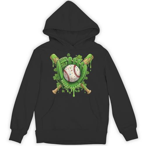 Lucky Shamrock Baseball Gloves Drip St Patrick's Day Boys Unisex Hoodie - Sportilla