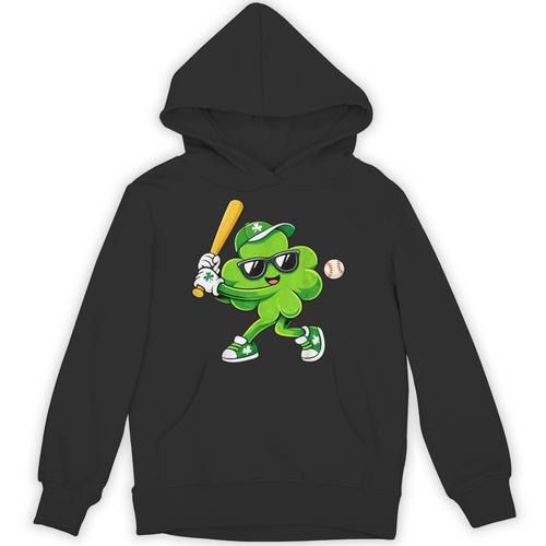 Lucky Shamrock Playing Baseball St Patrick's Kids Boys Unisex Hoodie - Sportilla
