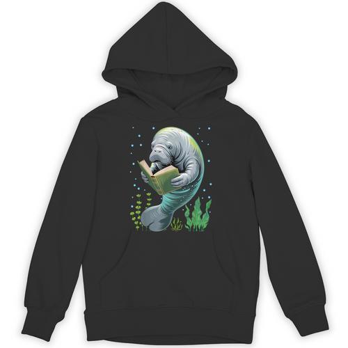 Manatee Reading Book Matching Bookworm Librarian Books Lover Unisex Hoodie - Bookorys