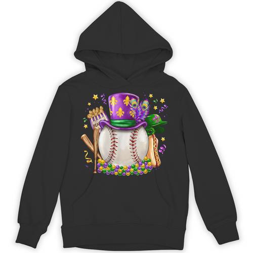 Mardi Gras Baseball Jester Hat Fleur De Lis Boys Girls Kids Unisex Hoodie - Sportilla