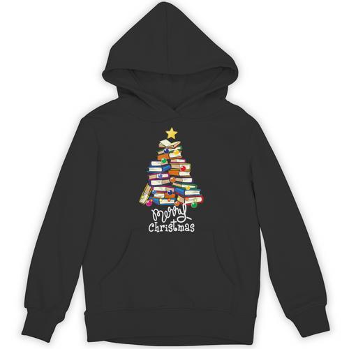 Merry Christmas Tree Love Reading Books Librarian Nerd Unisex Hoodie - Bookorys