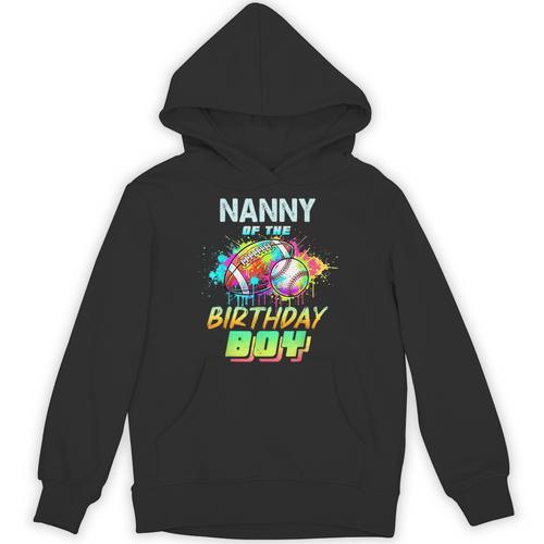 Nanny Of The Birthday Boy Baseball Football Colorful Unisex Hoodie - Sportilla