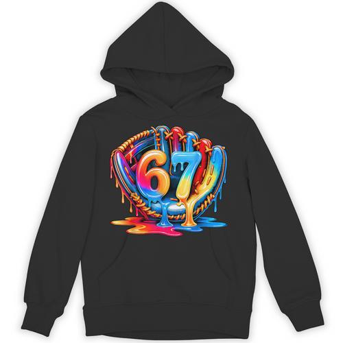 Number 67 Baseball Glove Ice Cream Drip Six Seven Meme Unisex Hoodie - Sportilla