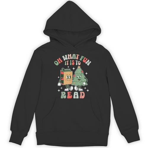 Oh What Fun It Is To Read Christmas Tree Book Lover Groovy Unisex Hoodie - Bookorys CA