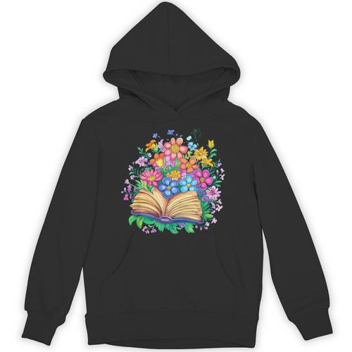 Open Book Surrounded By Colorful Spring Flowers Bloom Unisex Hoodie - Bookorys