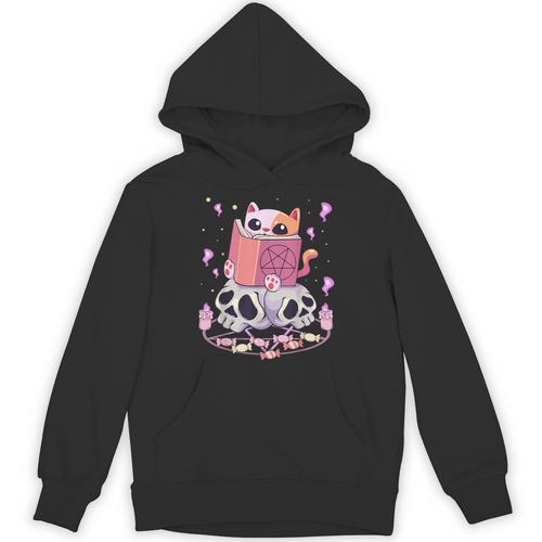 Pastel Goth Kawaii Occult Cute Cat Reading Pentacle Book For Men Women Unisex Hoodie - Bookorys AU