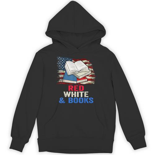 Patriotic Book Reader 4th Of July Bookworm American Flag For Women Kids Men Unisex Hoodie - Bookorys CA