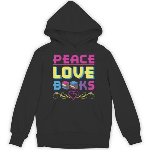 Peace Love Books Library Book Lover Unisex Hoodie - Bookorys