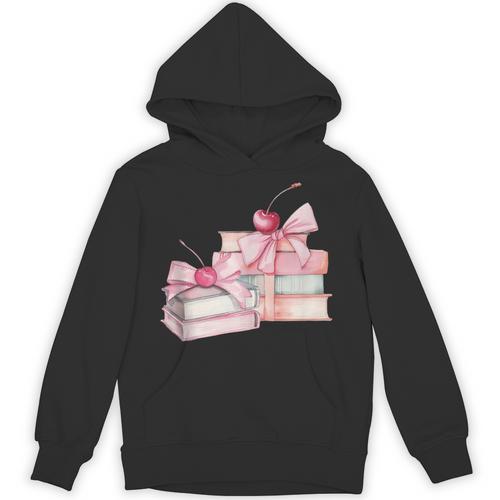 Pink Bow Books And Cherries For Book Lover Girl Women Unisex Hoodie - Bookorys DE