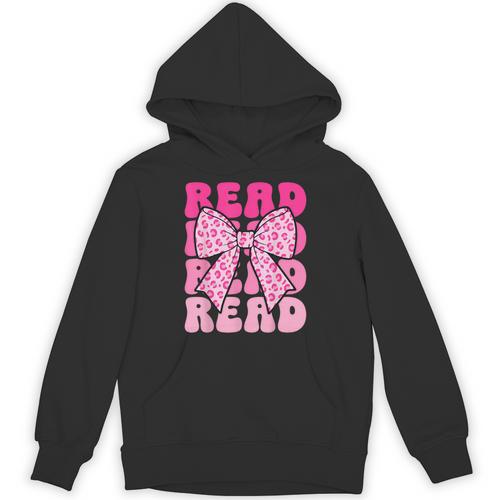 Pink Leopard Read Coquette Bow Girls Retro Groovy Reading Unisex Hoodie - Bookorys