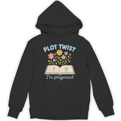 Plot Twist I'm Pregnant Literary Pregnancy Announcement Book Unisex Hoodie - Bookorys CA