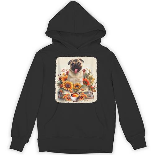 Pug Reading Books Sunflowers With Coffee Lover Owner Unisex Hoodie - Bookorys DE
