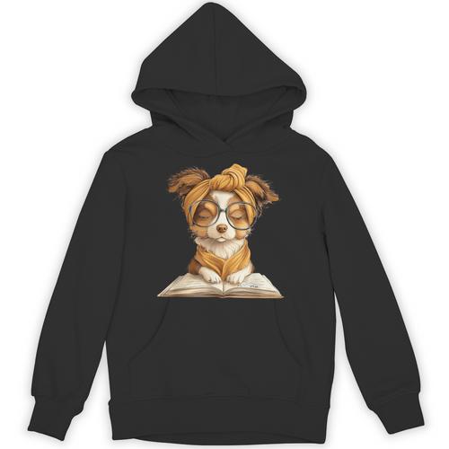 Puppy Open Book Reading Dog Lover Graphic Portrait Round Unisex Hoodie - Bookorys DE