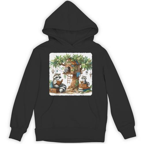 Raccoon Family Reading Around Treetop Home Books Adventure Unisex Hoodie - Bookorys CA