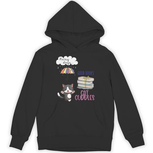 Rain Drops Rainy Days Umbrella Good Books Cute Cat Cuddles For Men Women Unisex Hoodie - Bookorys AU