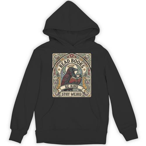 Read Books Be Kind Stay Weird Raven Tarot Reading Coffee Unisex Hoodie - Bookorys CA