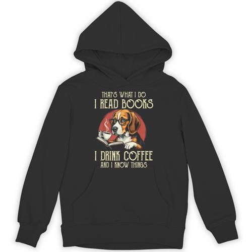i Read Books And i Know Things Beagle Dog Reading Coffee Unisex Hoodie - Bookorys DE