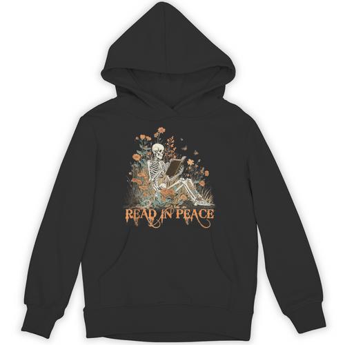 Read In Peace Skeleton Reading Book Halloween Bookish Unisex Hoodie - Bookorys