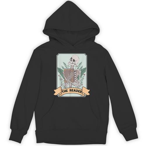The Reader Tarot Card Skeleton With Book Lover Bookworm Unisex Hoodie - Bookorys