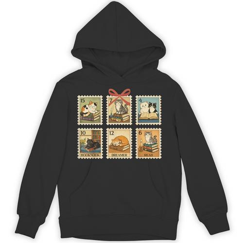 Reading Book Lover Bookish Cat Mom Cat Reading Books Stamps Unisex Hoodie - Bookorys DE
